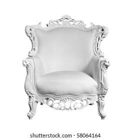 antique white leather chair isolated on white