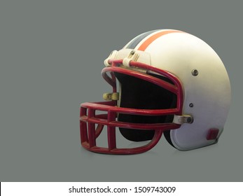 Antique white and red football helmet mock-up on gray background,object,sport,copy space - Powered by Shutterstock