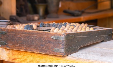 Antique Wooden Abacus. Antique Abacus For Counting Money. Accounting In The Last Century.