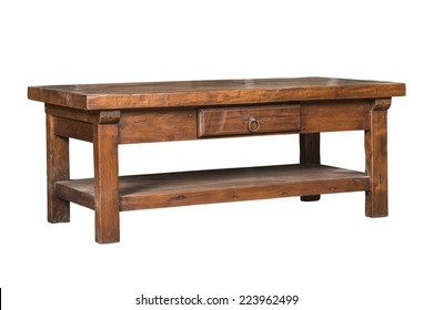 Antique Wooden Desk Isolated On White Background