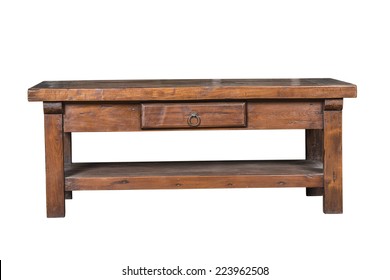 Antique Wooden Desk Isolated On White Background