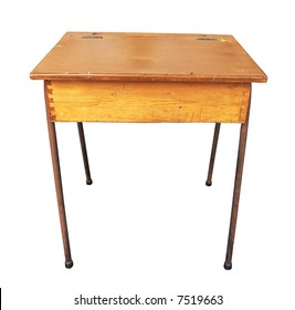 Antique Wooden School Desk Isolated With Clipping Path