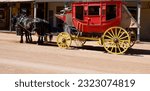 Antique wooden stagecoach with spoke wheels