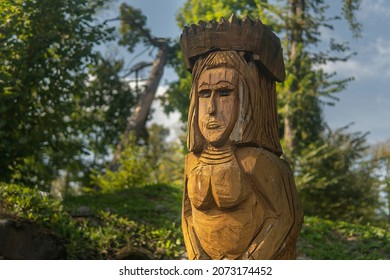 Antique Wooden Statue Of A Woman For Druid Worship.