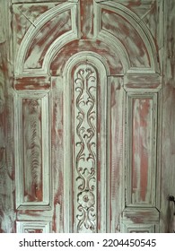 Antique-like Carved Wood Door Panel With Vintage Style Brush Painting