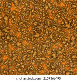 Antiquity. Handcrafted Marbled Paper Background, In A Vat. Abstract Pattern. Binding Paper, Forming Part Of The Structure Of An Old Book Dating From The 19th Century (1865). Orange Beige Brown