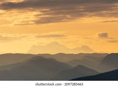 Antisana Volcano Silhouette At Sunrise, Andes Mountains, Quito, Ecuador.