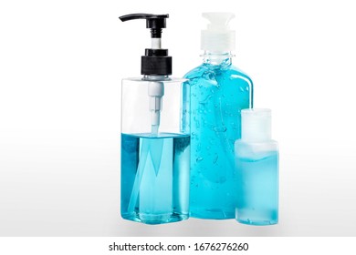  Antiseptic hand gel isolated on white background.Alcohol gel to make cleaning and clear germ.