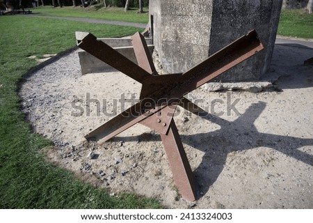 Anti-tank obstacles at Utah Beach which was one of the five areas of the Allied invasion of German-occupied France in the Normandy landings on 6 June 1944