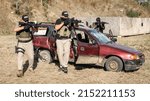 Anti-Terrorist unit exercise. Securing vehicles and rescuing hostages. Shooting and Weapons. Outdoor Shooting Range