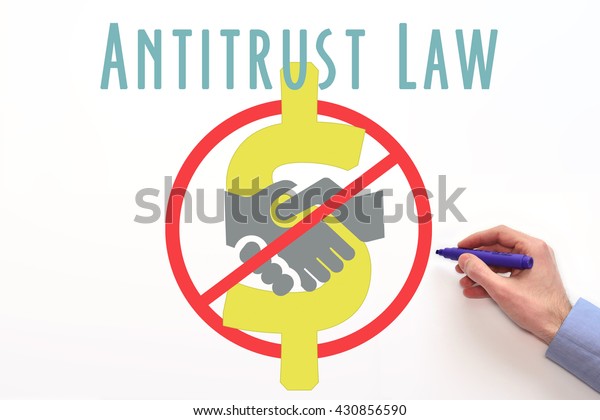 Anti-trust Law.\
Concepte on white\
background