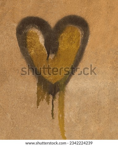 Anti-Valentine's Day. happy Valentines day Graffiti. golden, brown background heart hand painted art. flow paint on concrete wall. 
