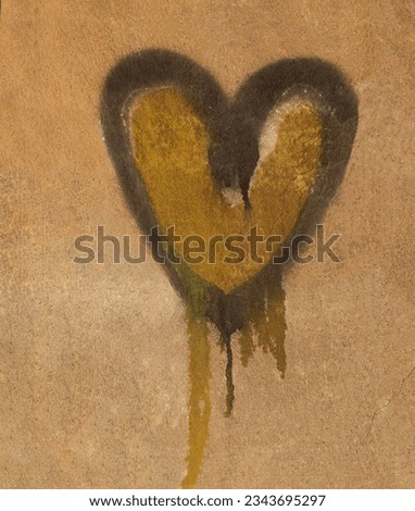 Anti-Valentine's Day. happy Valentines day Graffiti. golden, brown background heart hand painted art. flow paint on concrete wall. 