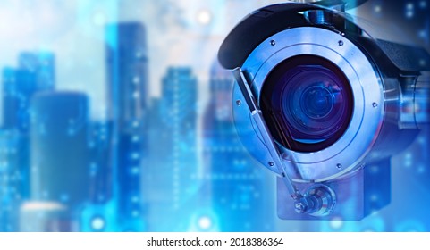 Anti-vandal Surveillance System. Outdoor CCTV Camera Close-up. CCTV Camera Symbolizes Surveillance. Abstract Tech Background Behind Camera. Concept - Sale Of Video Surveillance System.