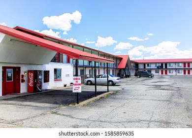 Antonito, USA - June 20, 2019: Highway 285 In Colorado With Roadside Old Vintage Town Building For Narrow Guage Railroad Inn Motel Hotel