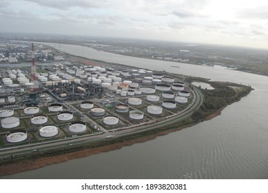 Antwerp Belgium: April 2019, Aerial View Of Antwerp Port, Petrochemical Industry, Feel The Chemistry,total