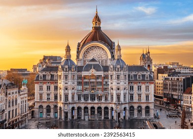 Antwerp, Belgium cityscape at Centraal Railway Station at dawn. - Powered by Shutterstock