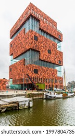 antwerp, Belgium, july 2015, the mass a modern futuristic building along the river "schelde"