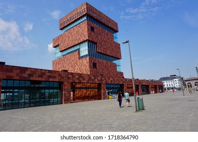 Antwerp, Belgium - July 6, 2018; The MAS, or Museum aan de Stroom, is a museum with eight exhibition spaces.