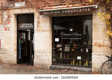 Antwerp, Belgium, November 13, 2021; Charming chocolate shop located in the historic city center of Antwerp.