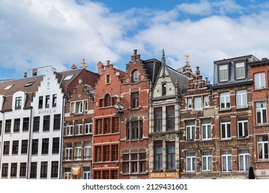 ANTWERP, BELGIUM-JUNE 01, 2014 Facades of old buildings in the center of the medieval city of Antwerp (Antwerp), Belgium.