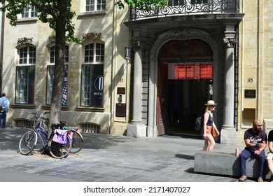 Antwerp city, Province Antwerp, Belgium - June 18, 2022: shop entrance Lunettes Odette optics. Owner is Eline De Munck, former television presenter and singer