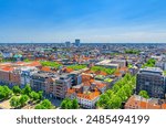 Antwerp cityscape, aerial panoramic view of Antwerp city historical centre, skyline horizon panorama of Antwerpen old town, Flemish Region, Belgium