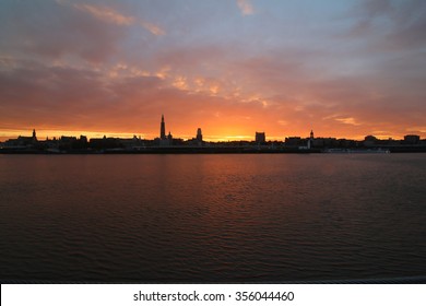 Antwerp Skyline By Sunrise