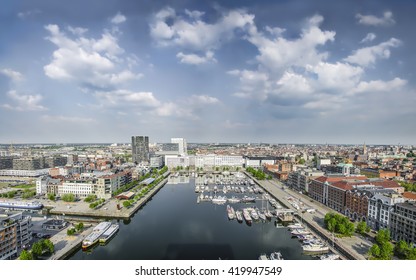 ANTWERPEN, BELGIUM, MAY 12, 2016 View Of The Harbor And City From The Museum Aan De Stroom MAS.