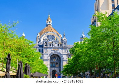 Antwerpen-Centraal railway station Antwerp Central building, Middenstatie or Railway Cathedral Baroque-medieval eclecticism architecture style, Flemish Region, Belgium - Powered by Shutterstock