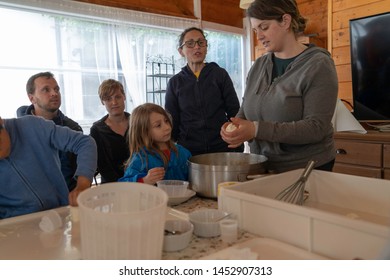 Anversa, Abruzzo / Italy -June 2 2019: Children Take Part In A Cheese Making Class On A Sheep Farm In Anversa. The Class Takes Place After Hike Which Highlights Traditional Sheep Farming Methods.