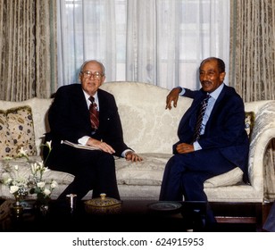 Anwar Sadat The President Of Egypt Is Seated Next To CIA Director William Casey In Secretary Of State Al Haig's Office During His State Visit To Washington DC. August 6, 1981. 