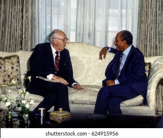 Anwar Sadat The President Of Egypt Is Seated Next To CIA Director William Casey In Secretary Of State Al Haig's Office During His State Visit To Washington DC. August 6, 1981. 