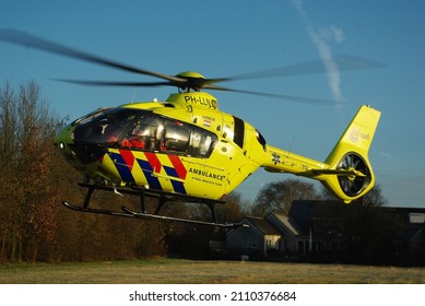 ANWB Trauma Helicopter Lifeliner 2 Air Medical Services Airbus H135 PH-LLN, Taking Off At Hertogenbosch, The Netherlands January 2022