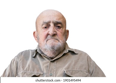 Anxious Old Man With Beard Isolated On White Background