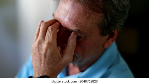 Anxious Person, Worried Senior Older Man Rubbing Eyes