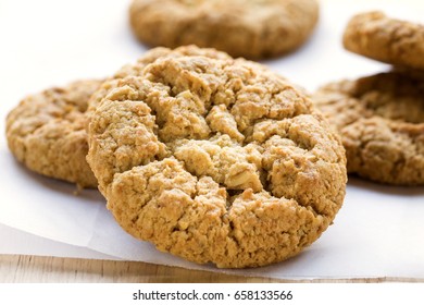  Anzac Biscuit Close-up On Baking Paper.