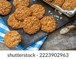 Anzac biscuits - traditional sweet Australian oatmeal and coconut cookies