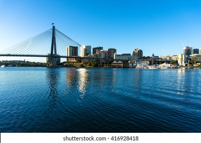 ANZAC bridge and CBD view of Sydney as viewed from Blackwattle bay. Office, commercial and residential skyscraper buildings - Powered by Shutterstock