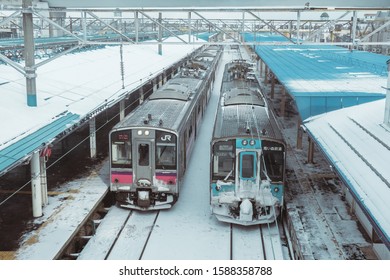 Aomori, Japan - December 5, 2019 : Aomori Station In Snow.