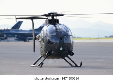 Aomori, Japan - September 07, 2014:Japan Ground Self-Defense Force Hughes / Kawasaki OH-6D Cayuse Light Observation Helicopter.