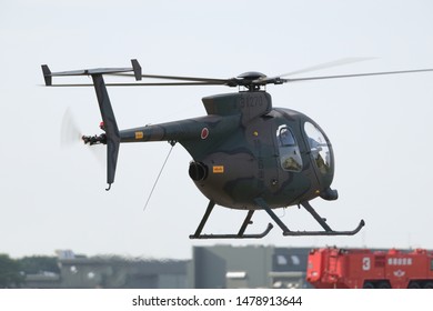 Aomori, Japan - September 07, 2014:Japan Ground Self-Defense Force Hughes / Kawasaki OH-6D Cayuse Light Observation Helicopter.