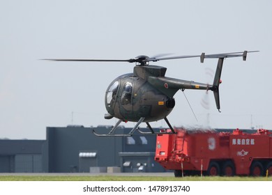 Aomori, Japan - September 07, 2014:Japan Ground Self-Defense Force Hughes / Kawasaki OH-6D Cayuse Light Observation Helicopter.