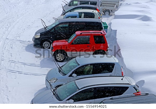 AOMORI-JAPAN-FEBRUARY 16 :\
On the car park of Ski resort in winter season,Japan, February 16,\
2019, Aomori Tohoku\
Japan