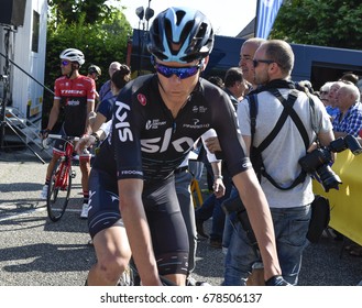 AOSTE, FRANCE - JUNE 10:  Chris Froome Speaks With Reporters Before Stage 7 Of The Critérium Du Dauphiné On June 10, 2017 On The Aoste, France.