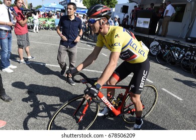 AOSTE, FRANCE - JUNE 10:  Yellow Jersey Leader Richie Porte Speaks With Reporters Before Stage 7 Of The Critérium Du Dauphiné On June 10, 2017 On The Aoste, France.