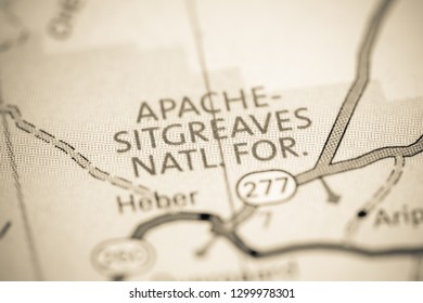 Apache Sitgreaves National Forest. Arizona. USA On A Map