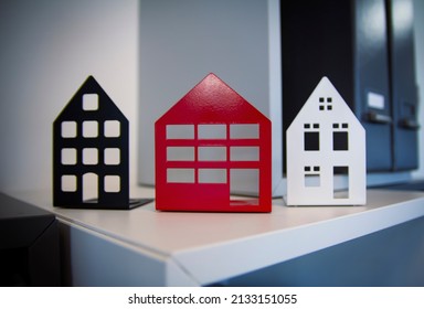 Apartment Accessories: Tiny Houses Made Of Metal, Aluminium. Real Estate Agency Indoor Design, Home Sweet Home, Home Office Illustration