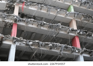 Apartment building after earthquake.Demolished building. Ruined build structure.