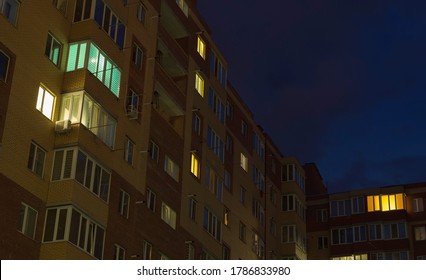 Apartment Building With Balcony At Night. Selective Focus.